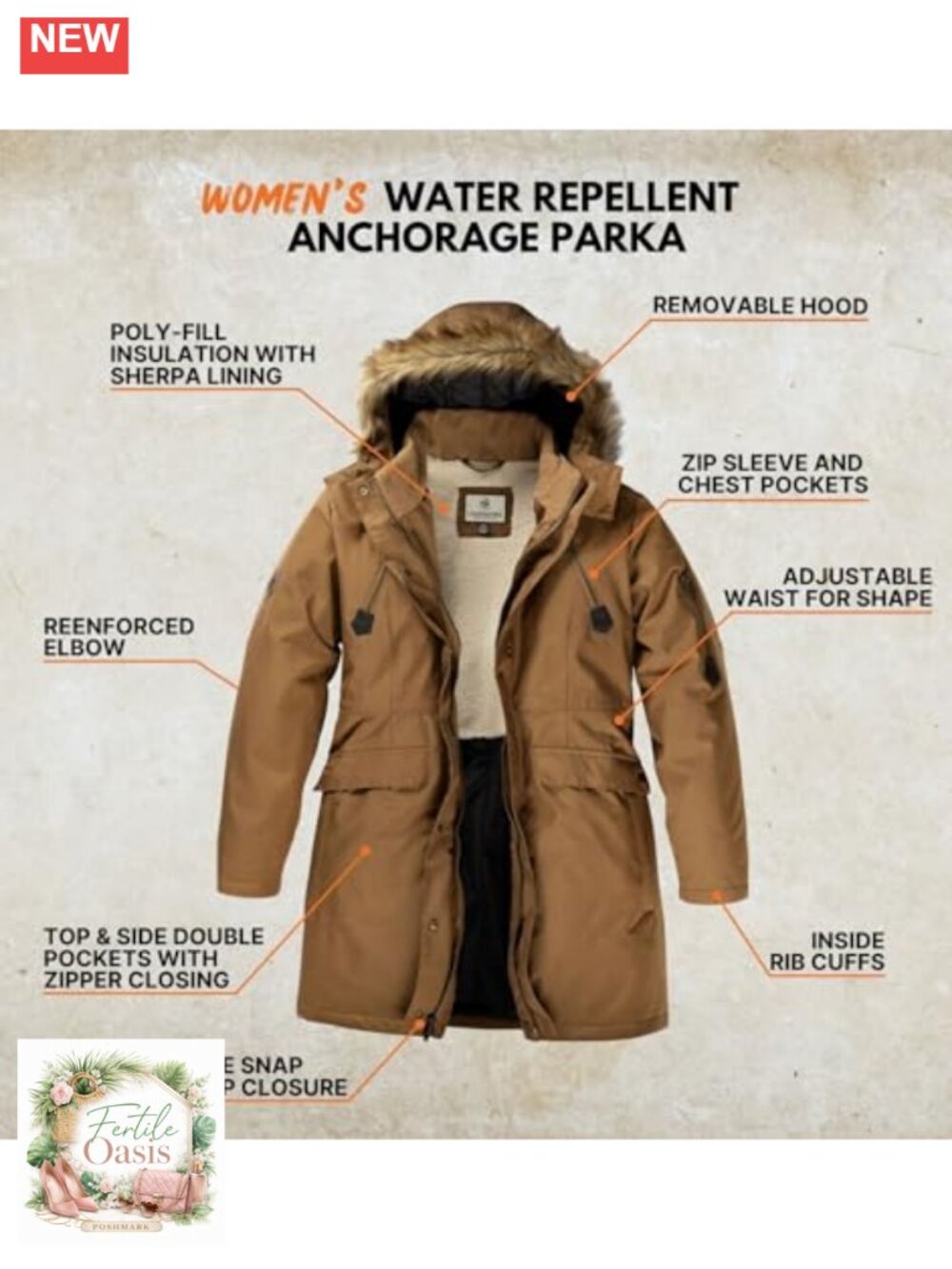 Women's Faux Fur Hooded Parka Coat Water Resistant Insulated Sherpa Lined - Picture 3 of 6